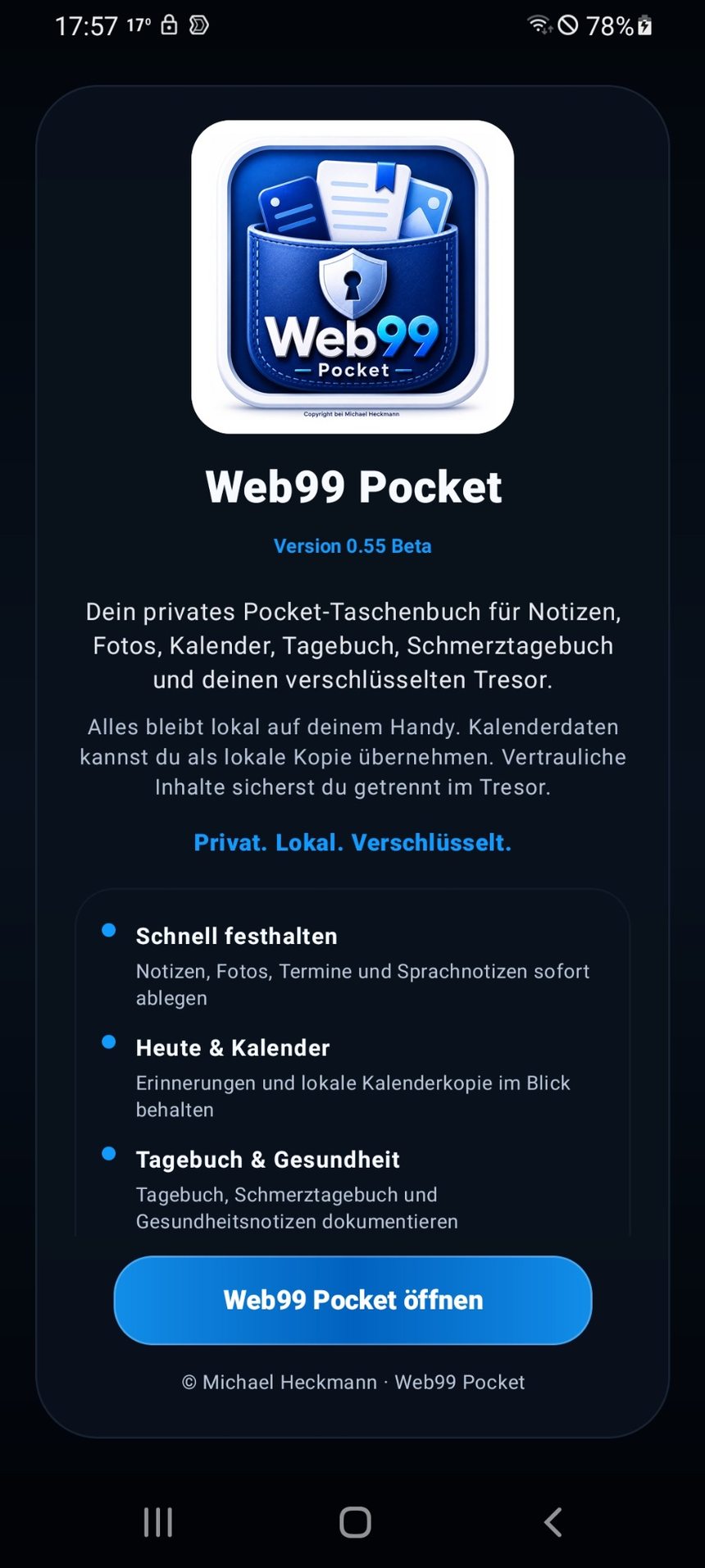 Web99 Pocket Intro und Startkarte